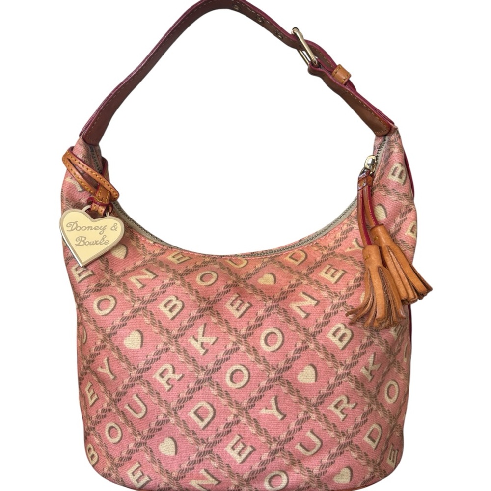 Vintage Dooney & Bourke Pink Monogram Bucket Hobo Shoulder Bag